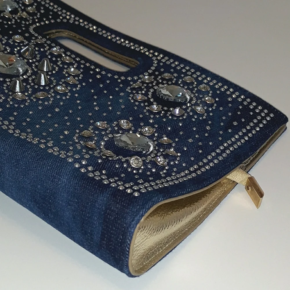 Rhinestone Bling Denim Clutch